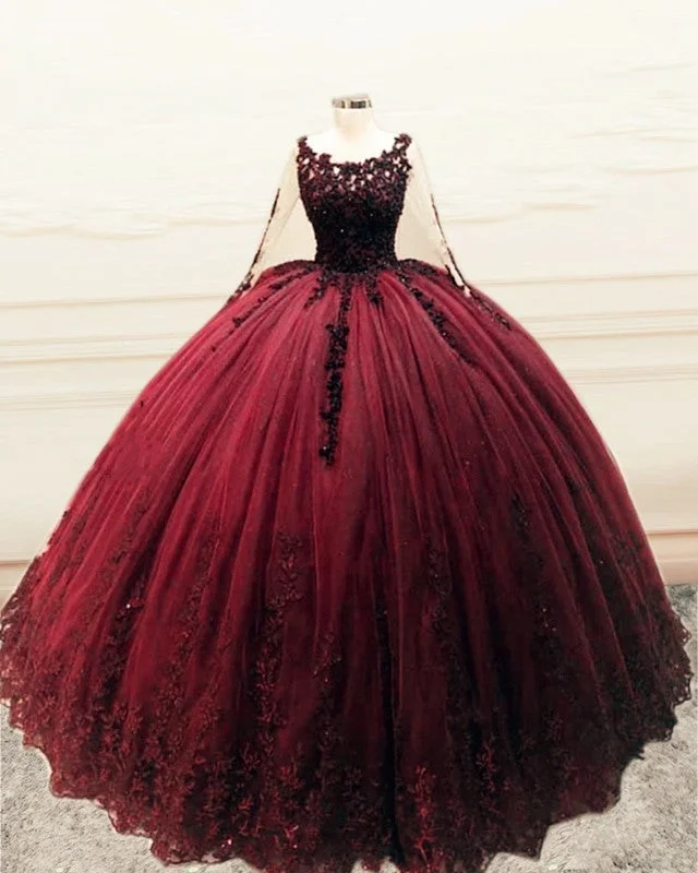 Long Sleeves Ball Gown Appliques Dresses