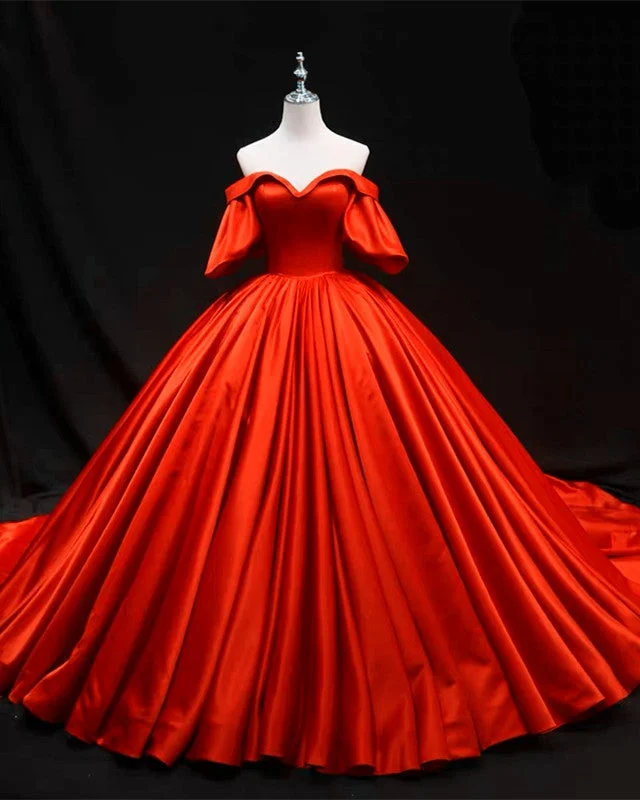 Ball Gown Wedding Dresses Satin Ruffles Sleeves