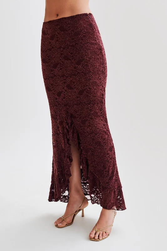 Artemis Lace Plisse Maxi Skirt - Plum