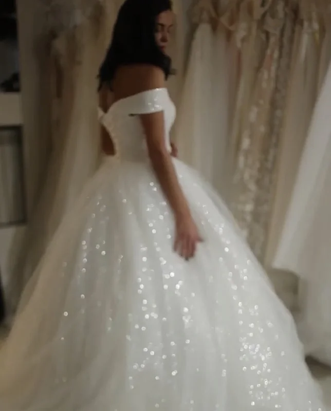 Bling Bling Wedding Dresses Sequins Off Shoulder Ball Gowns