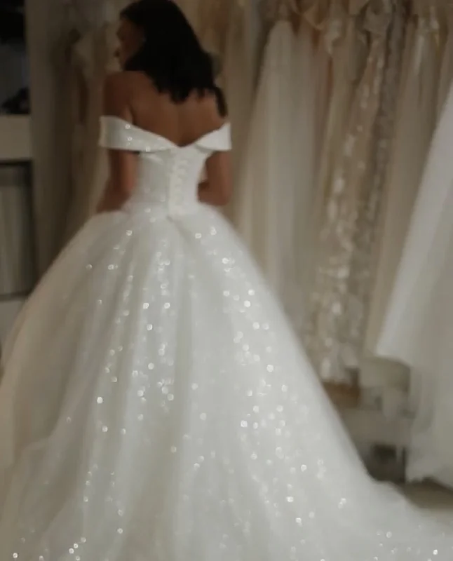 Bling Bling Wedding Dresses Sequins Off Shoulder Ball Gowns