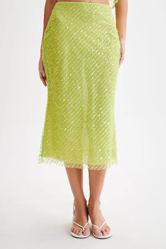 Brynne Sequin Midi Skirt - Parakeet Green