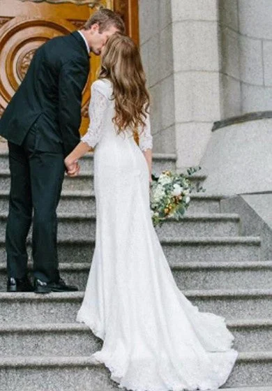 Casual Long Sleeve Lace Sheath Wedding Dress