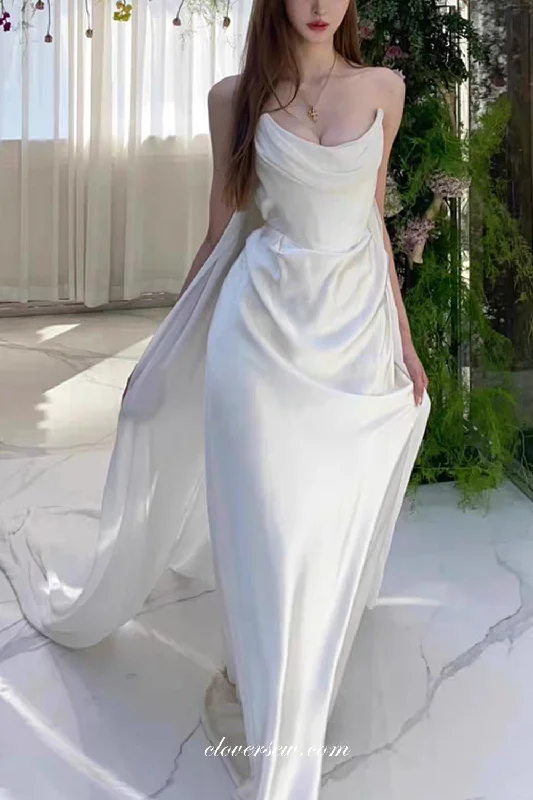 Chiffon And Silk Satin Strapless With Detachable Train Mermaid Beach Wedding Dresses, CW0383