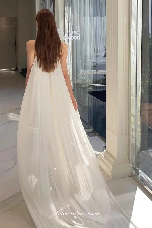 Chiffon And Silk Satin Strapless With Detachable Train Mermaid Beach Wedding Dresses, CW0383