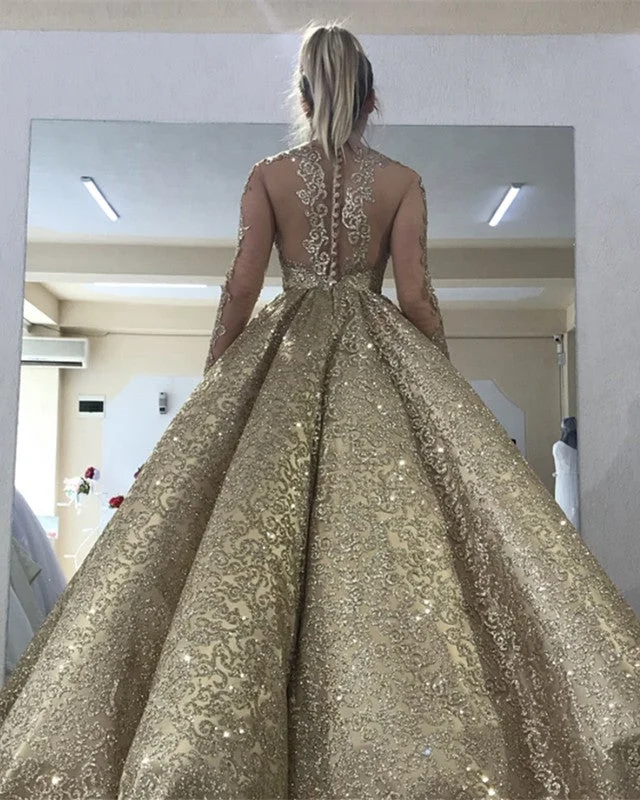 Gold Wedding Dress Bling Bling Sequin Ball Gown