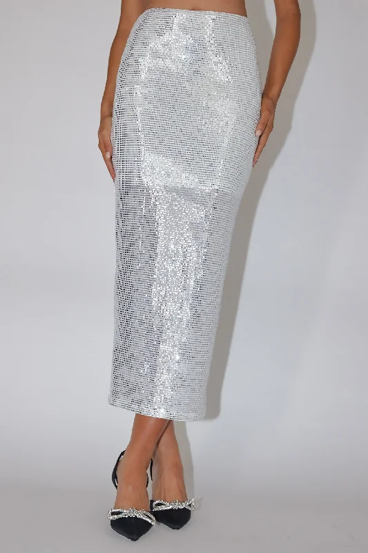 It Girls Sequin Maxi Skirt Silver