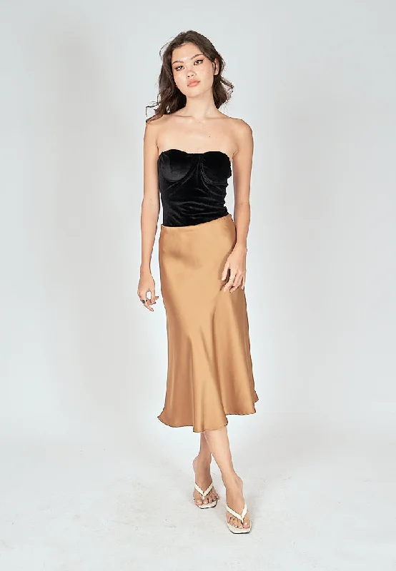 Kyler Brown Silk A-Line Midi Skirt