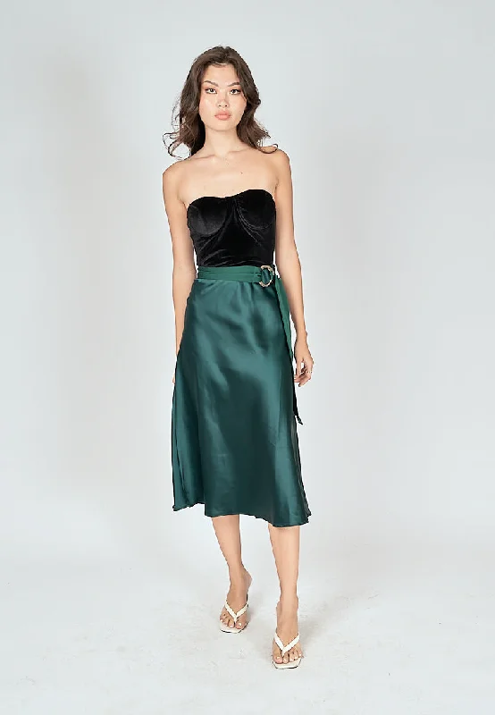 Kyler Emerald Green Silk A-Line Midi Skirt