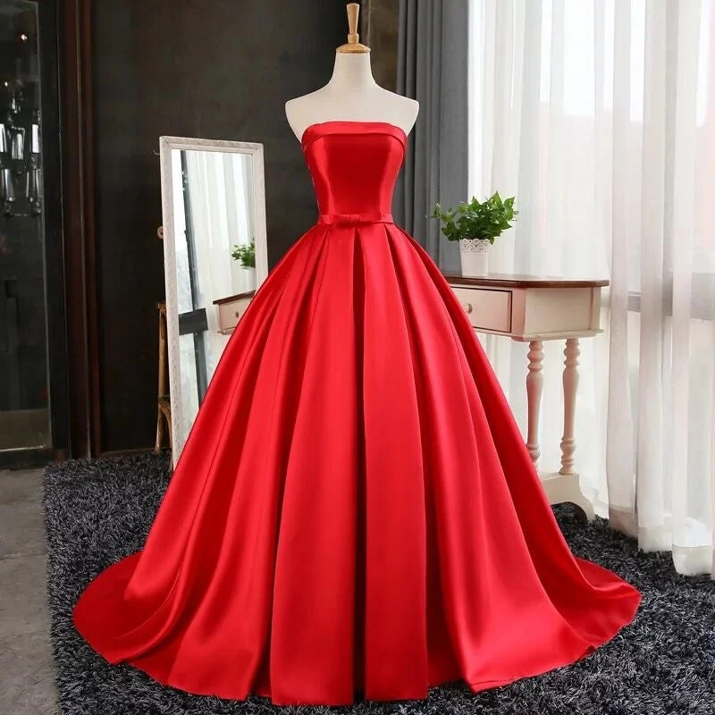 Sexy Long Satin Strapless Ball Gowns Prom Dresses