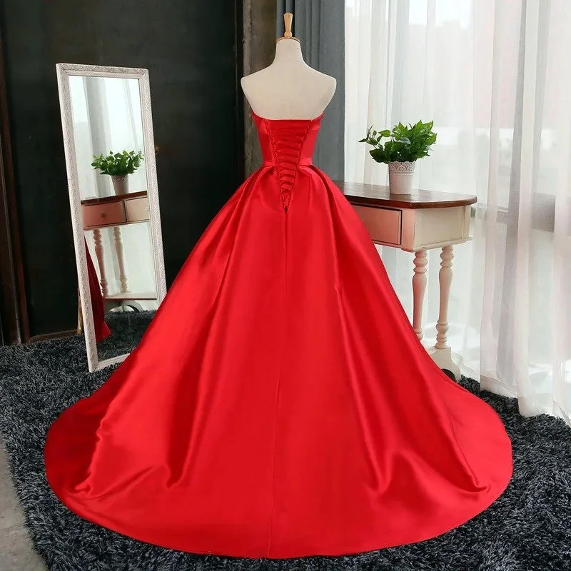 Sexy Long Satin Strapless Ball Gowns Prom Dresses