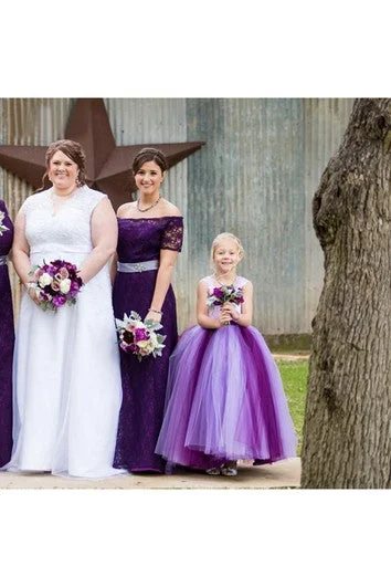 Lovely Tulle Princess Bowknot Flower Girl Dress Cap Sleeve