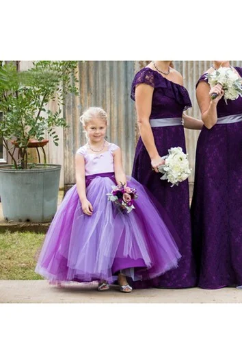 Lovely Tulle Princess Bowknot Flower Girl Dress Cap Sleeve