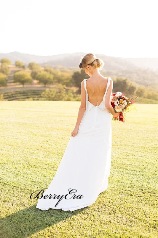 Newest Open Back Wedding Dresses, Simple Chiffon Country Wedding Dresses