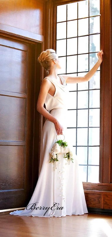 Newest Open Back Wedding Dresses, Simple Chiffon Country Wedding Dresses