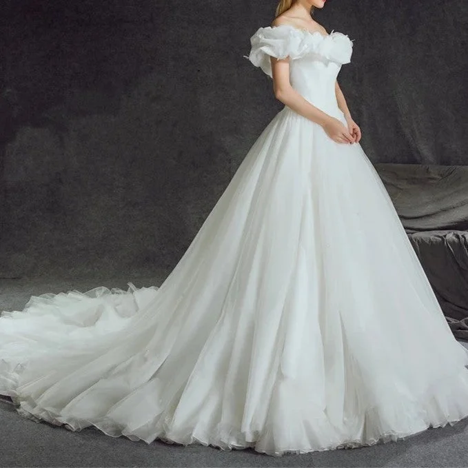 Off Shoulder Tulle Ball Gowns Cinderella Wedding Dresses