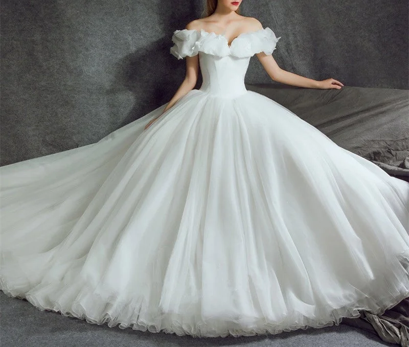 Off Shoulder Tulle Ball Gowns Cinderella Wedding Dresses