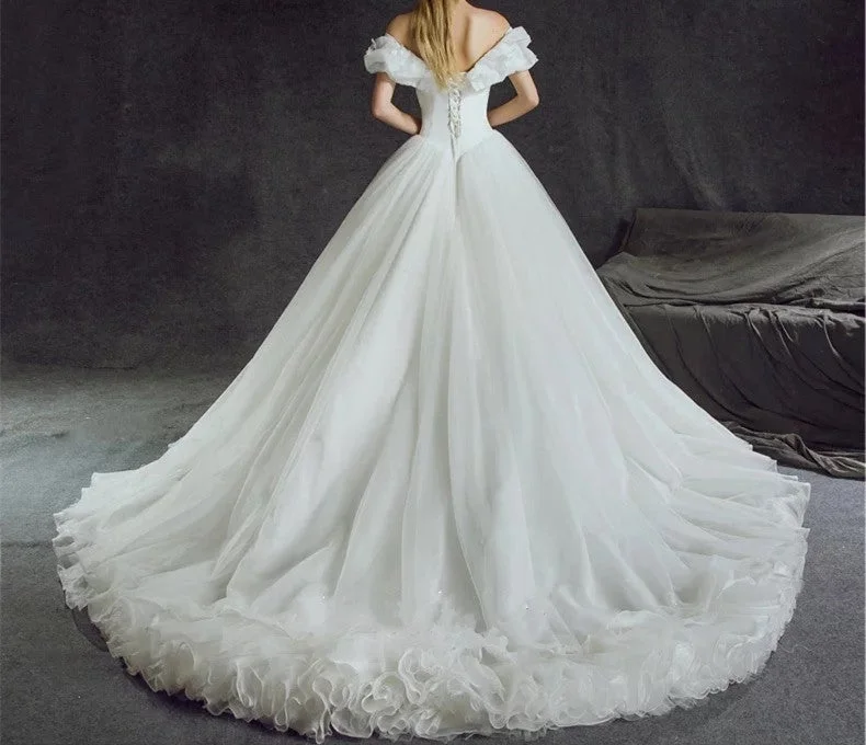 Off Shoulder Tulle Ball Gowns Cinderella Wedding Dresses