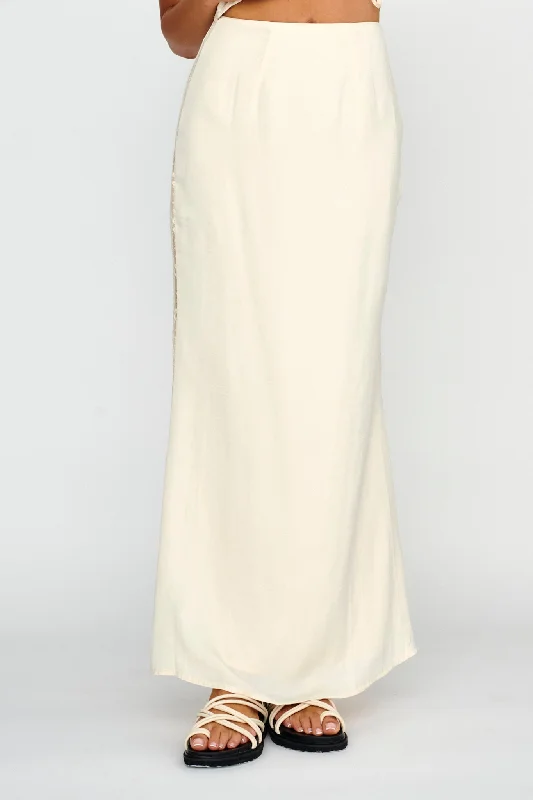 Pammy Lace Trim Maxi Skirt Oyster