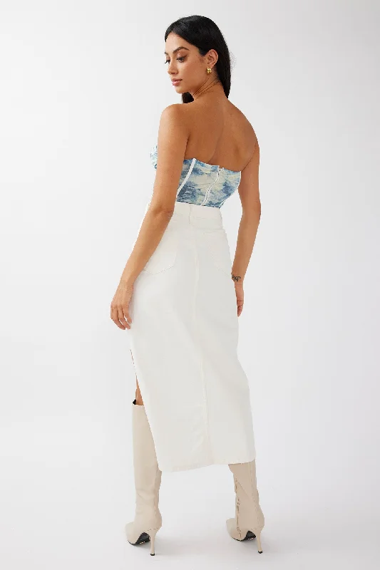 Peachy Keen Cut-Out Split Midi Skirt White