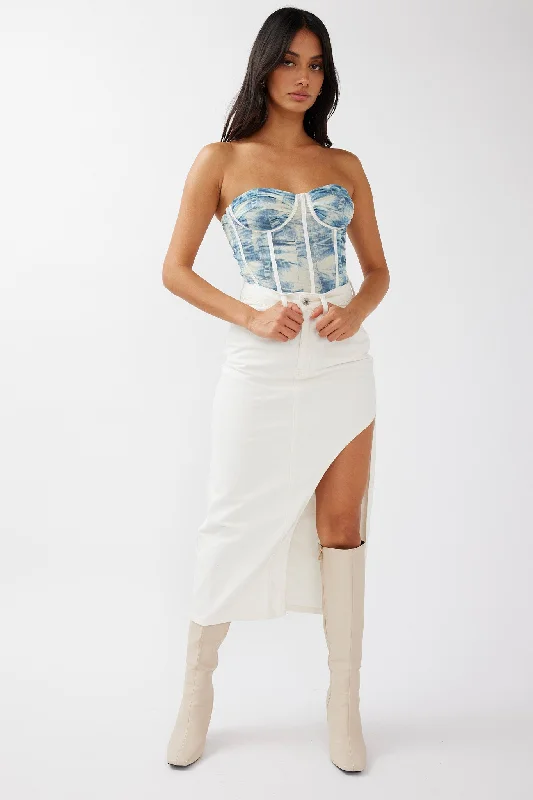 Peachy Keen Cut-Out Split Midi Skirt White