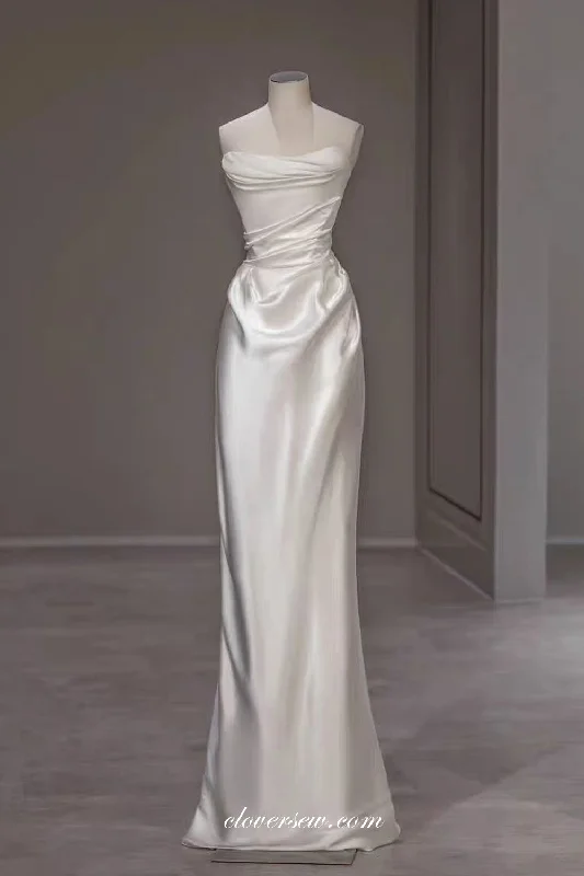 Silk Satin Detachable Straps Pleating Sheath Convertible Simple Wedding Dresses, CW0382