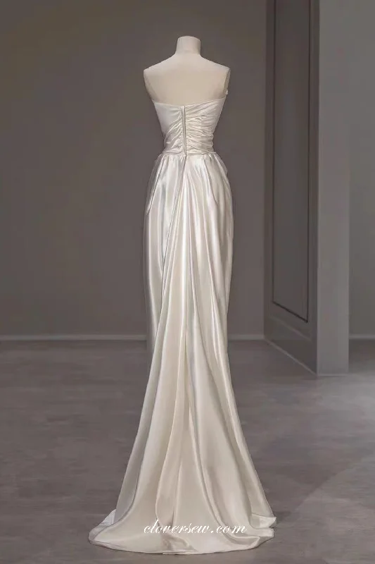 Silk Satin Detachable Straps Pleating Sheath Convertible Simple Wedding Dresses, CW0382