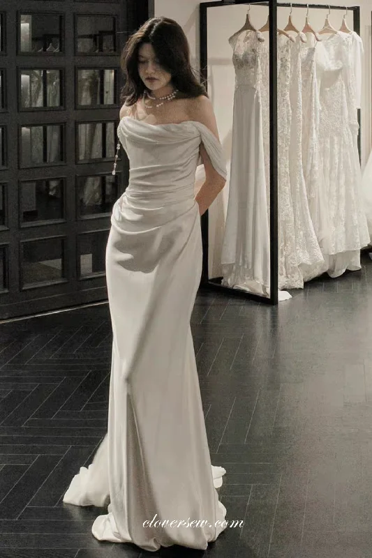 Silk Satin Detachable Straps Pleating Sheath Convertible Simple Wedding Dresses, CW0382