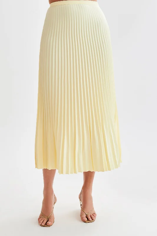 Twyla Pleated Suiting Maxi Skirt - Lemon