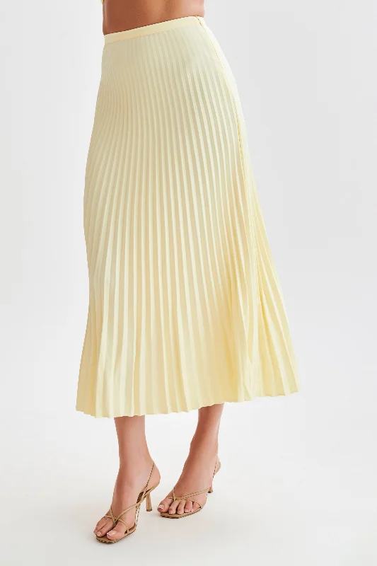 Twyla Pleated Suiting Maxi Skirt - Lemon