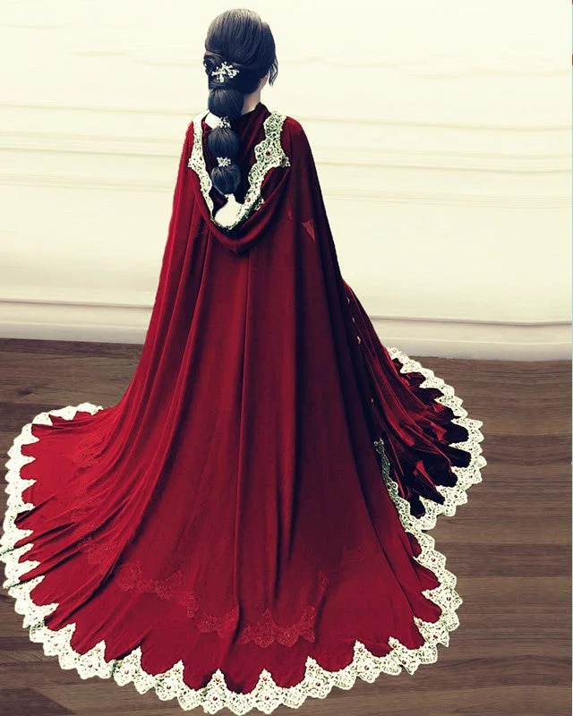 Velvet Ball Gown Wedding Dress With Cape