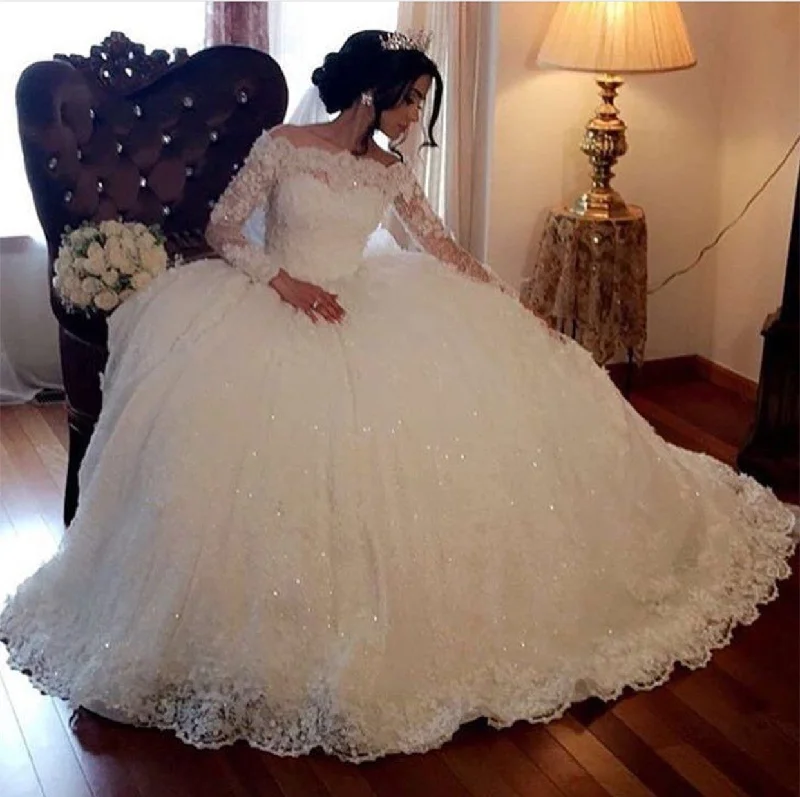 Vintage Lace Off Shoulder Wedding Dresses Long Sleeves Ball Gowns