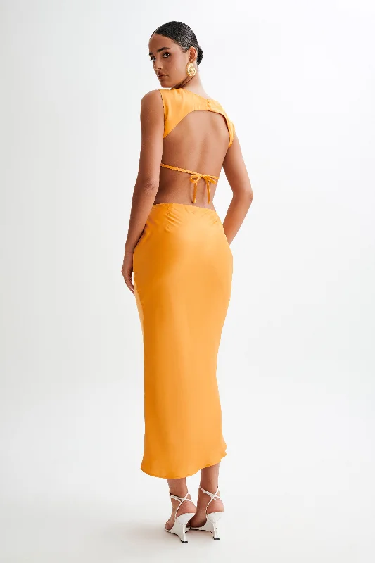 Viviana Satin Maxi Skirt - Tangerine