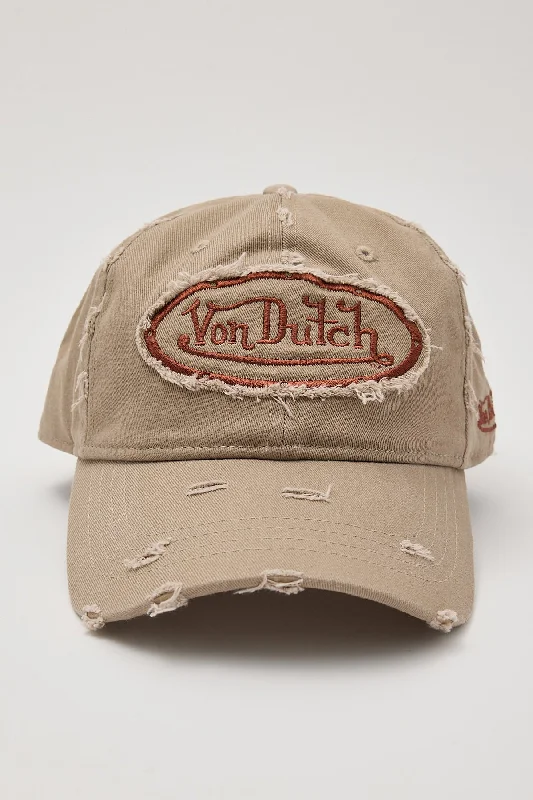 Von Dutch Distressed Dad Cap Washed Tan/Brown Patch