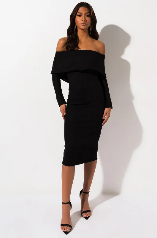 SEXY FAUX SUEDE DRESSY MIDI BLACK