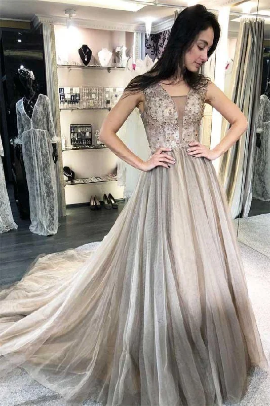 Your Wallet Will Thank You!A-Line Sleeveless Beaded Silver Long Prom Dress Formal Dress PG850 Your Wallet Will Thank You!A-Line Sleeveless Beaded Silver Long Prom Dress Formal Dress PG850