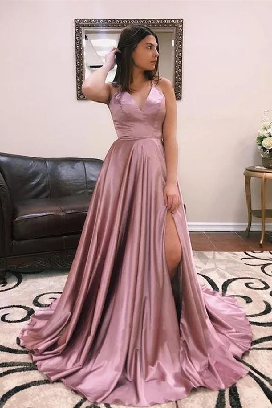Hottest Discounts of the Year!A Line V Neck Spaghetti Straps Cross Back Blush Long Prom Dresses PG818