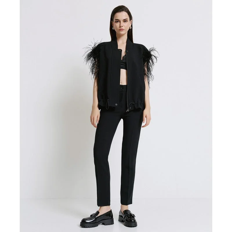 Every Deal is a Steal!Access Fashion Black Sleeveless Jacket With Feathers