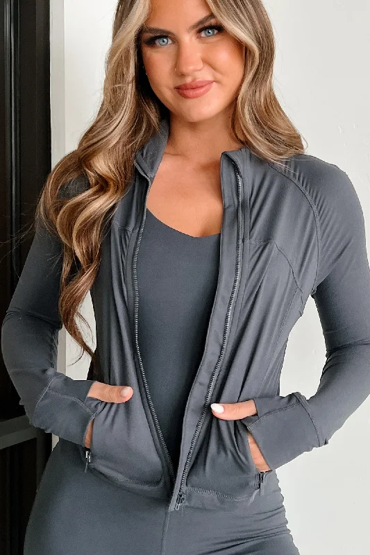 Best Deals Just for You!Catch My Breath Zip-Up Crop Jacket (Charcoal)