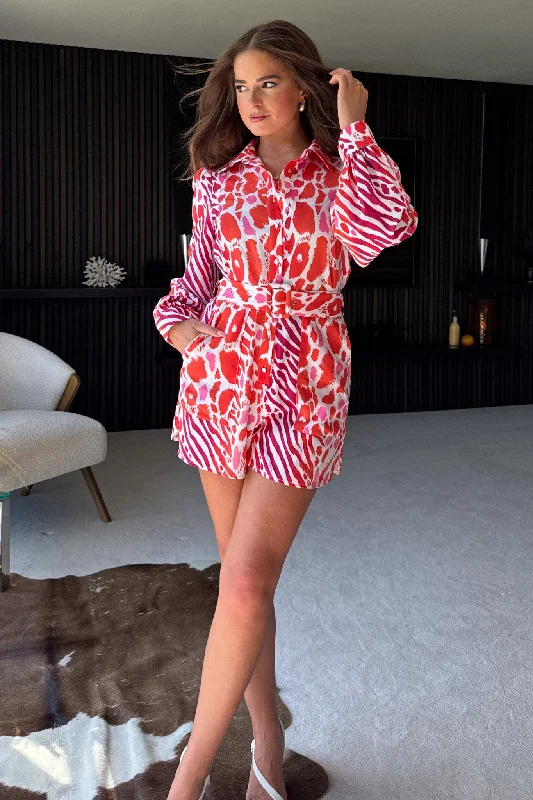 Act Fast – Limited Time Savings!Chester Red Animal Belted Playsuit