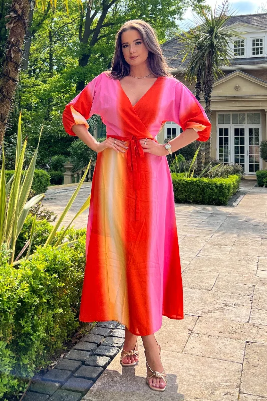 The Best Deals Won’t Wait!Laurel Tie Dye Stripe Wrap Dress