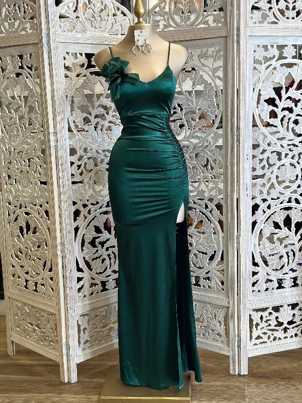 Exclusive Savings This Week!Dark Green Formal Flower Detail Dress- Stretchy