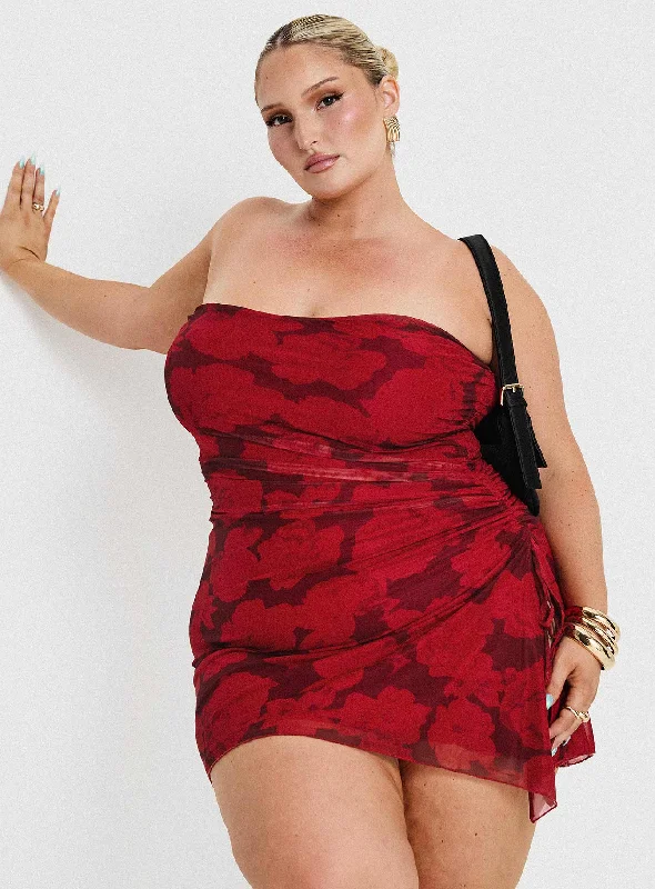 Shop Smart, Save Big!Donelli Mini Dress Burgundy / Red Floral Curve