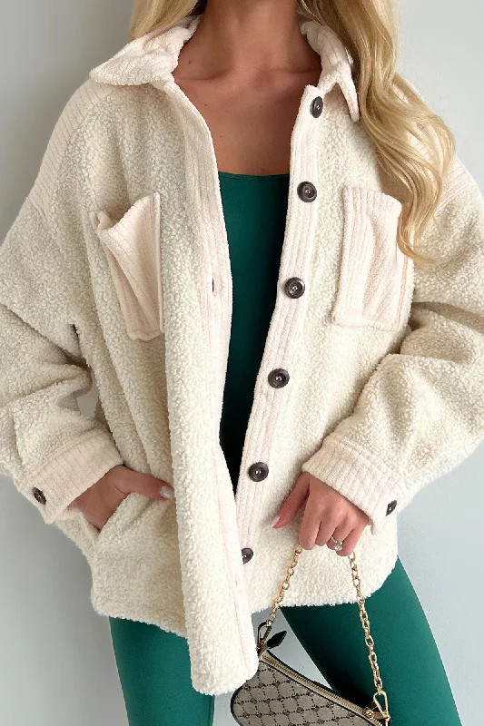 Special Offer – Act Fast!Down Memory Lane Chenille Trim Teddy Shacket (Cream)
