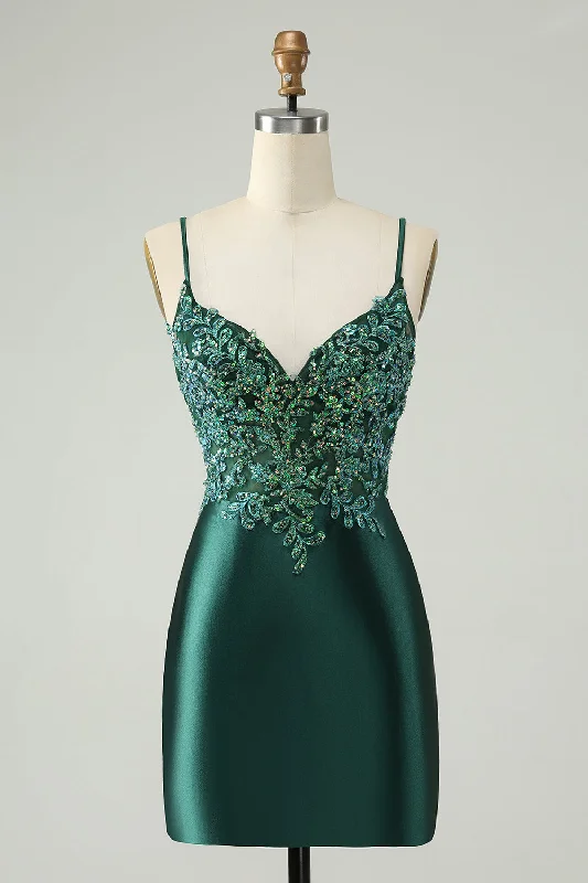 Your Best Deals Are Here!Glitter Dark Green Tight V Neck Short Graduation Dress with Sequins Your Best Deals Are Here!Glitter Dark Green Tight V Neck Short Graduation Dress with Sequins