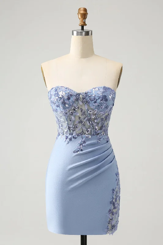 Exclusive Savings This Week!Glitter Lilac Sweetheart Sequined Appliques Corset Tight Graduation Dress