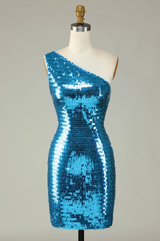 Don’t Wait – Shop Today!Glitter Royal Blue One Shoulder Sequins Tight Party Dress