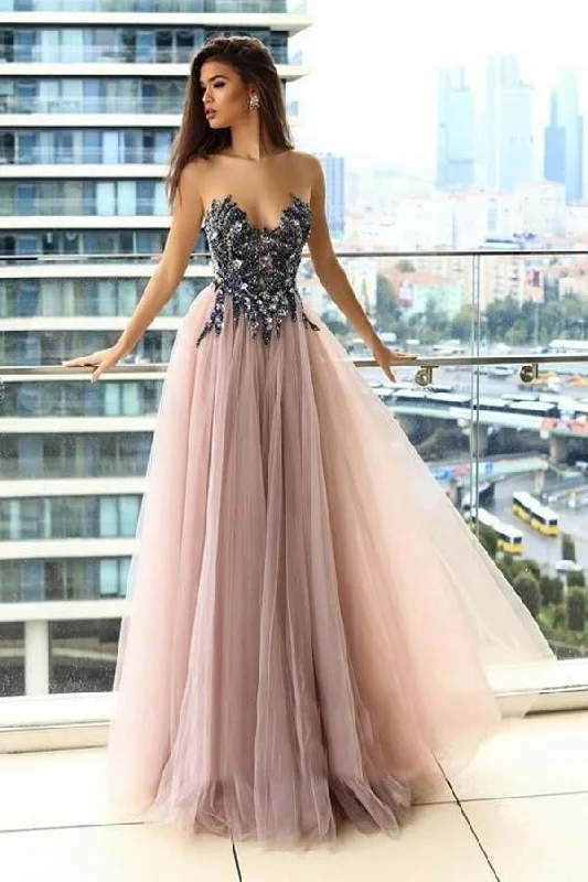 Save More When You Shop More!Illusion Round Neck Blush Prom/Evening Dress with Appliques Beading PG811