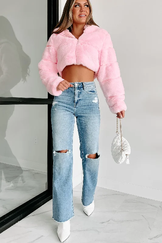 Time to Save Big!"It's So Fluffy" Faux Fur Crop Jacket (Pink)