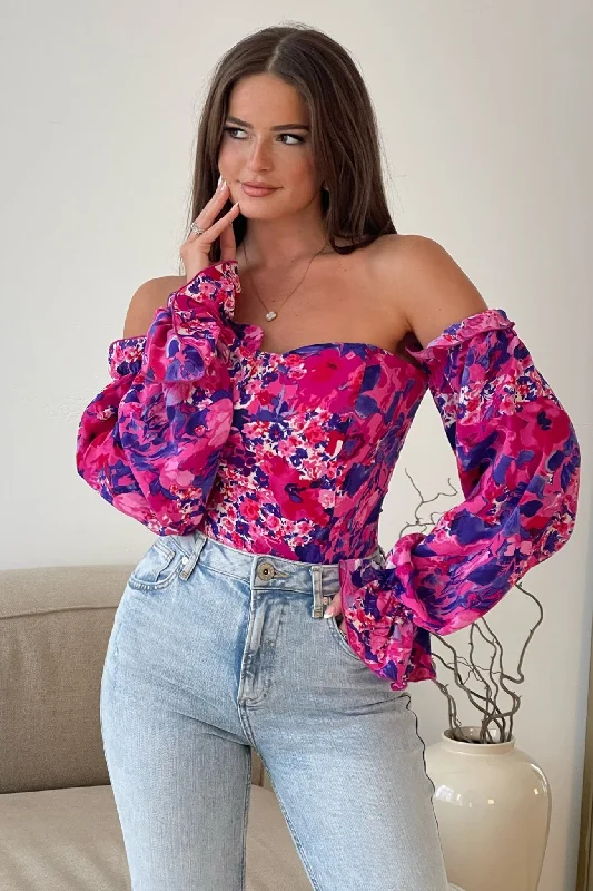 Grab Yours Before It’s Too Late!Jayden Off the Shoulder Pink Floral Bodysuit